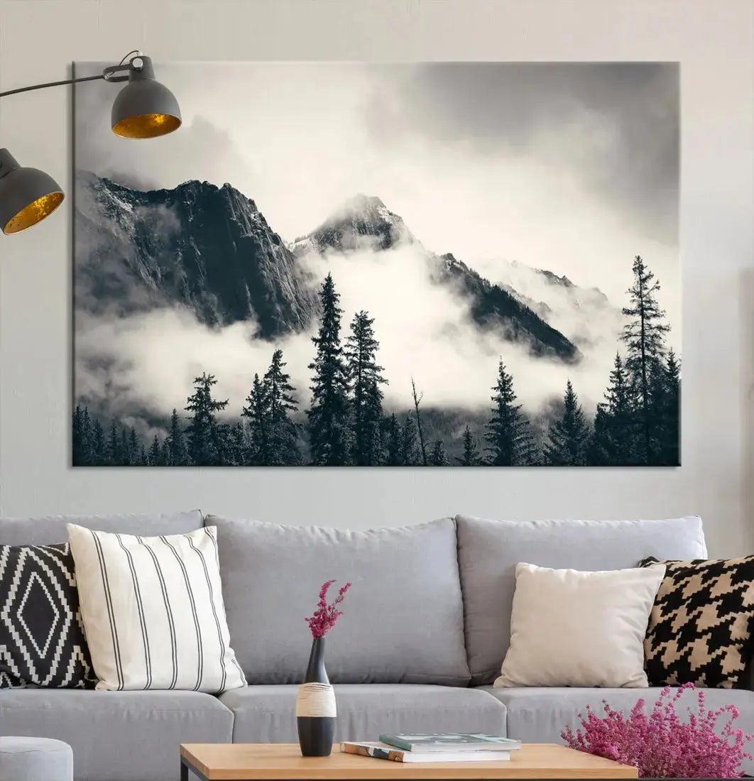 Winter Forest Misty Foggy Mountain Landscape Wall Art Canvas Print