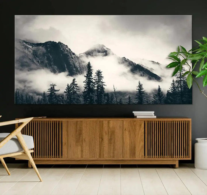 Winter Forest Misty Foggy Mountain Landscape Wall Art Canvas Print