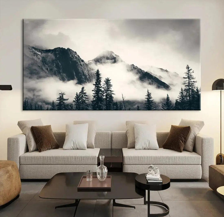 Winter Forest Misty Foggy Mountain Landscape Wall Art Canvas Print