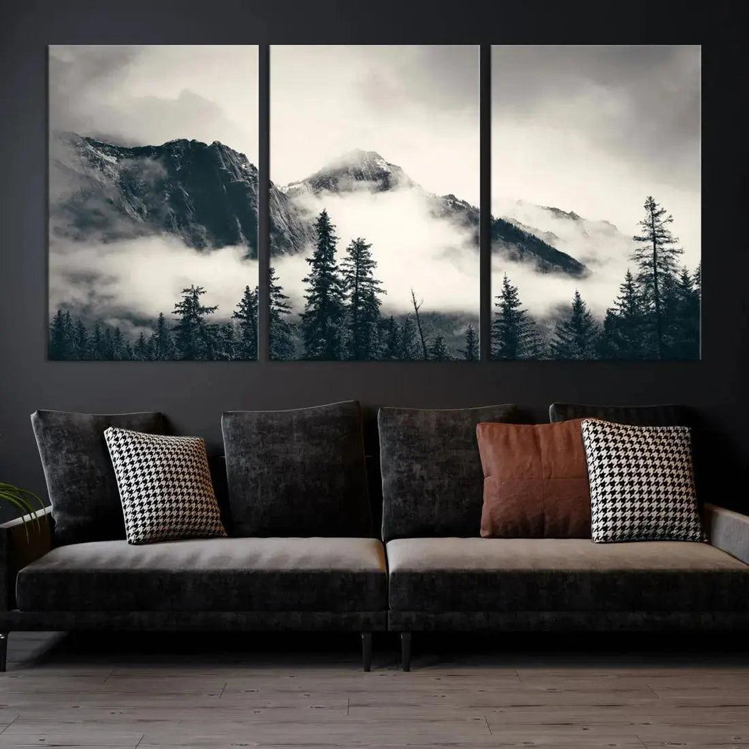 Winter Forest Misty Foggy Mountain Landscape Wall Art Canvas Print