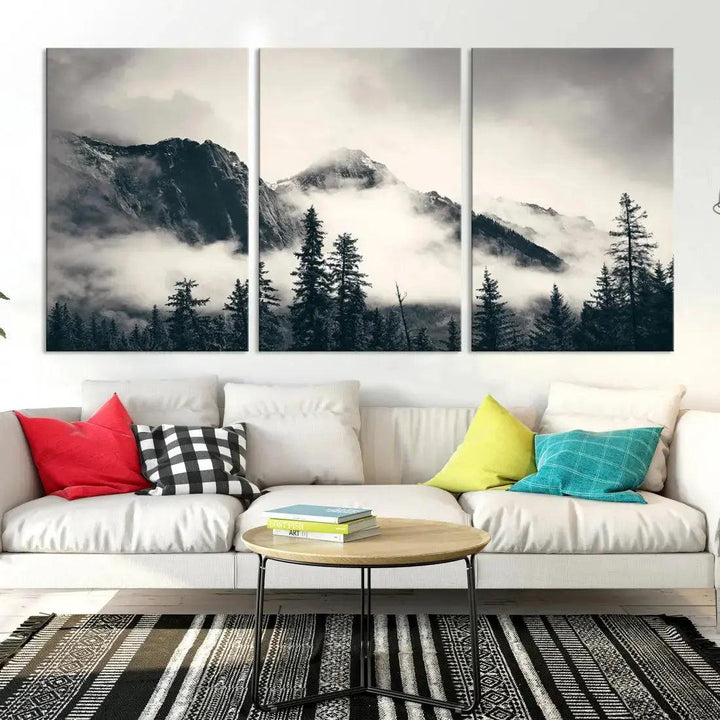 Winter Forest Misty Foggy Mountain Landscape Wall Art Canvas Print