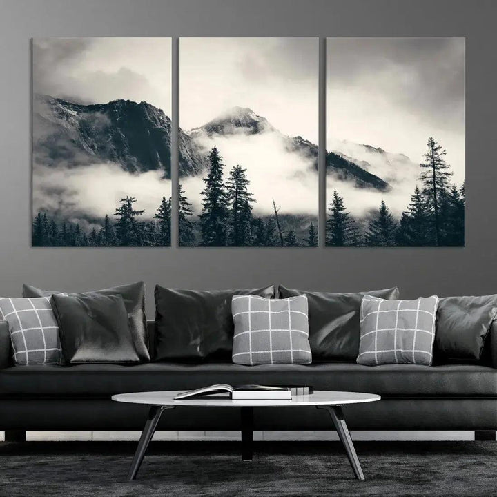 Winter Forest Misty Foggy Mountain Landscape Wall Art Canvas Print