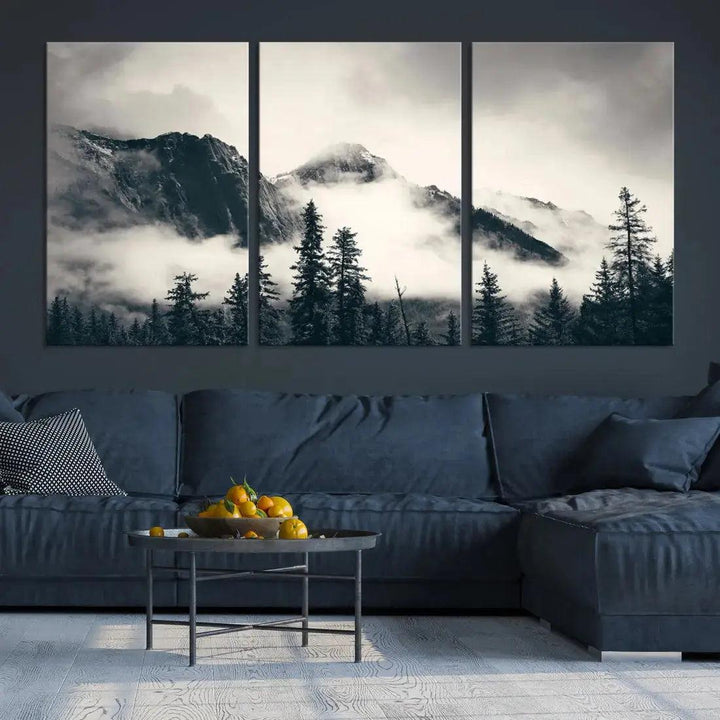 Winter Forest Misty Foggy Mountain Landscape Wall Art Canvas Print