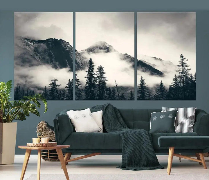 Winter Forest Misty Foggy Mountain Landscape Wall Art Canvas Print