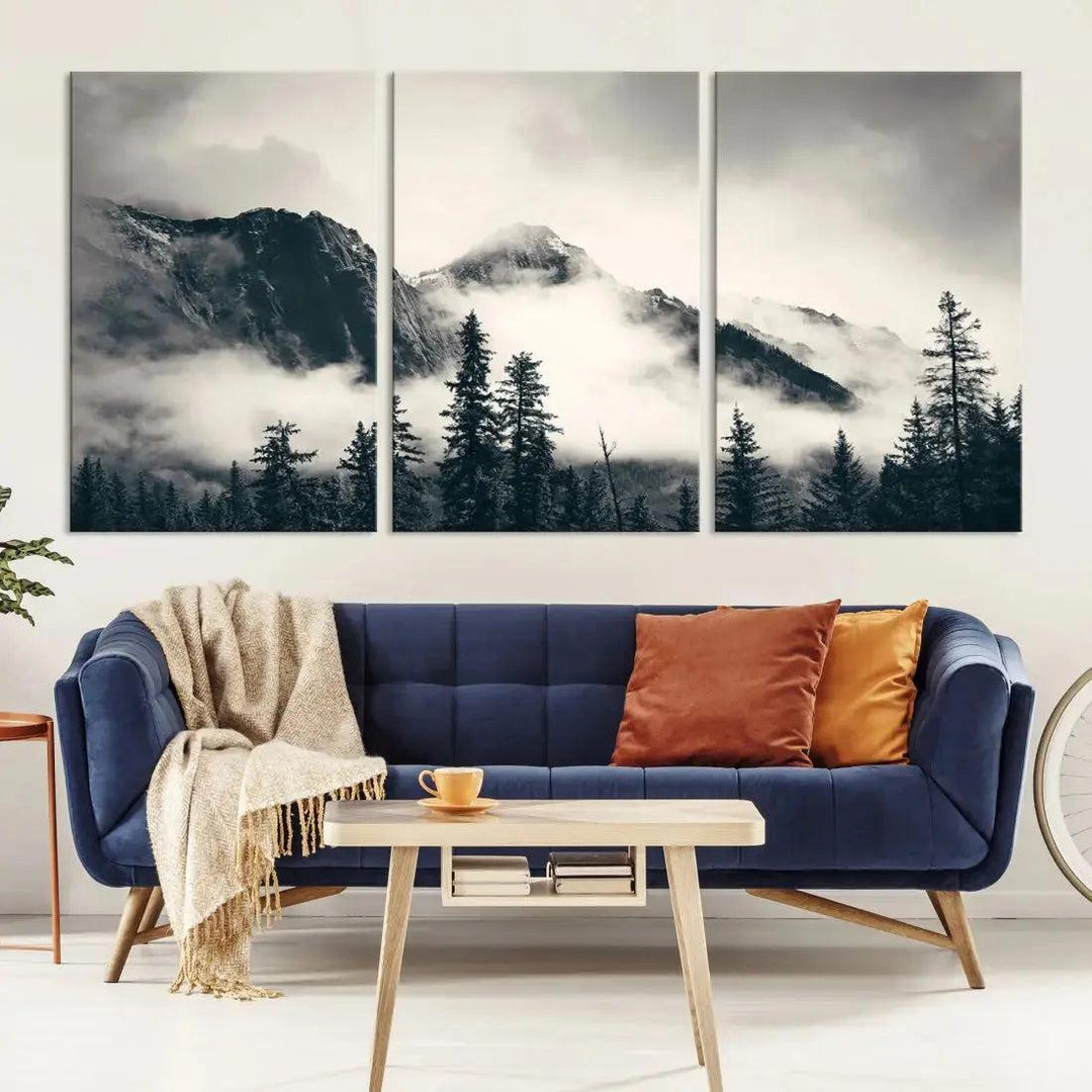 Winter Forest Misty Foggy Mountain Landscape Wall Art Canvas Print