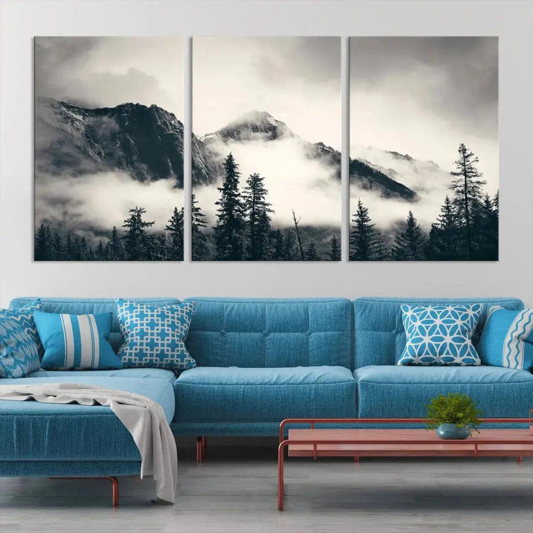 Winter Forest Misty Foggy Mountain Landscape Wall Art Canvas Print