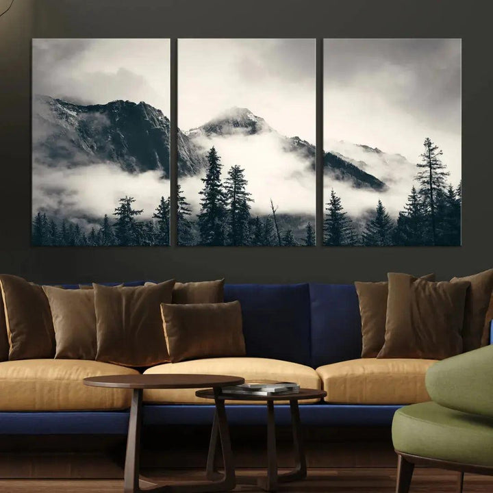 Winter Forest Misty Foggy Mountain Landscape Wall Art Canvas Print