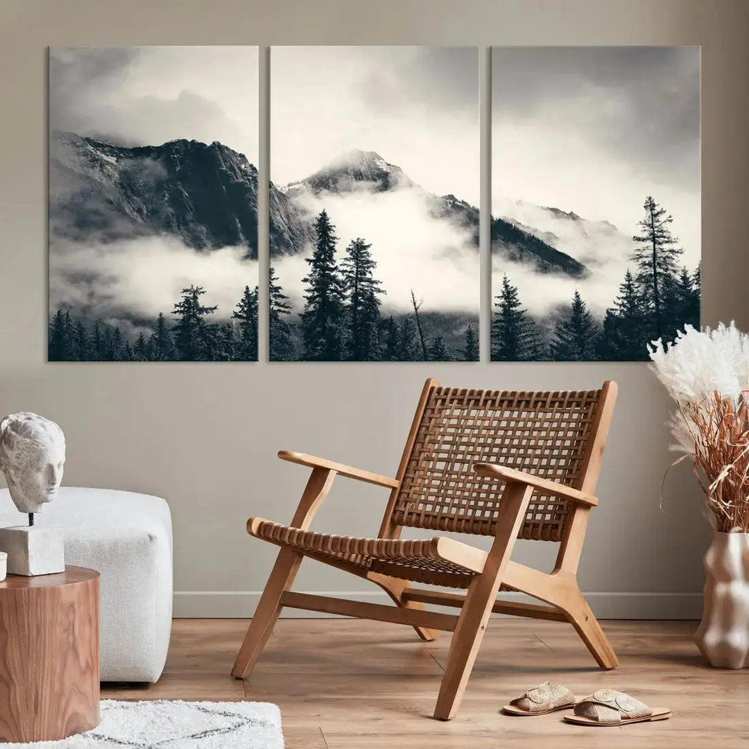 Winter Forest Misty Foggy Mountain Landscape Wall Art Canvas Print