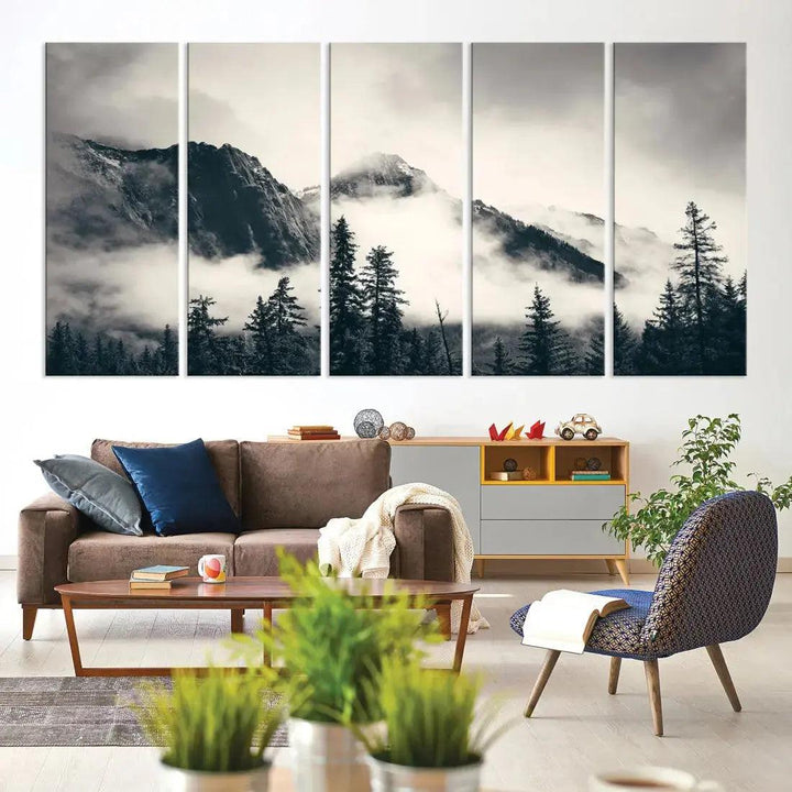 Winter Forest Misty Foggy Mountain Landscape Wall Art Canvas Print