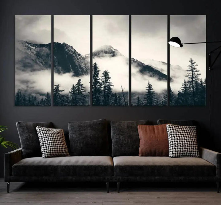 Winter Forest Misty Foggy Mountain Landscape Wall Art Canvas Print