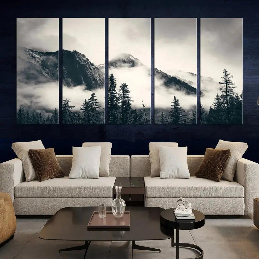 Winter Forest Misty Foggy Mountain Landscape Wall Art Canvas Print