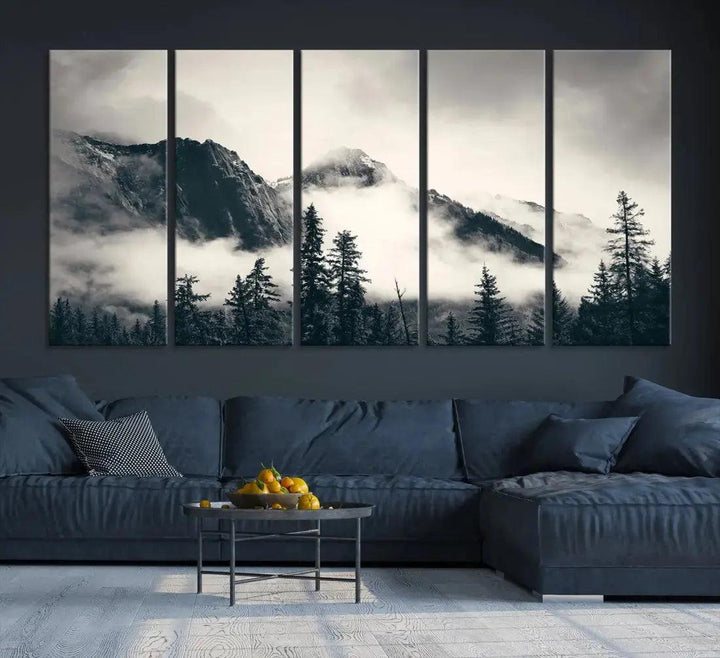 Winter Forest Misty Foggy Mountain Landscape Wall Art Canvas Print