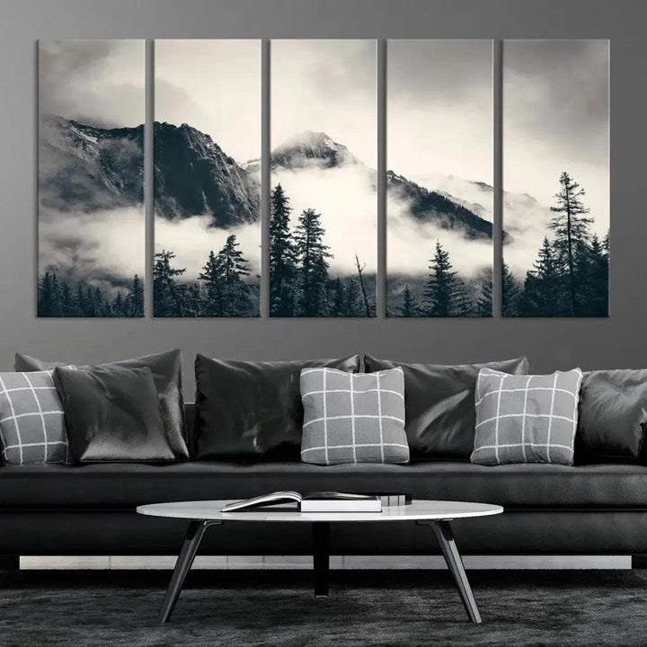 Winter Forest Misty Foggy Mountain Landscape Wall Art Canvas Print