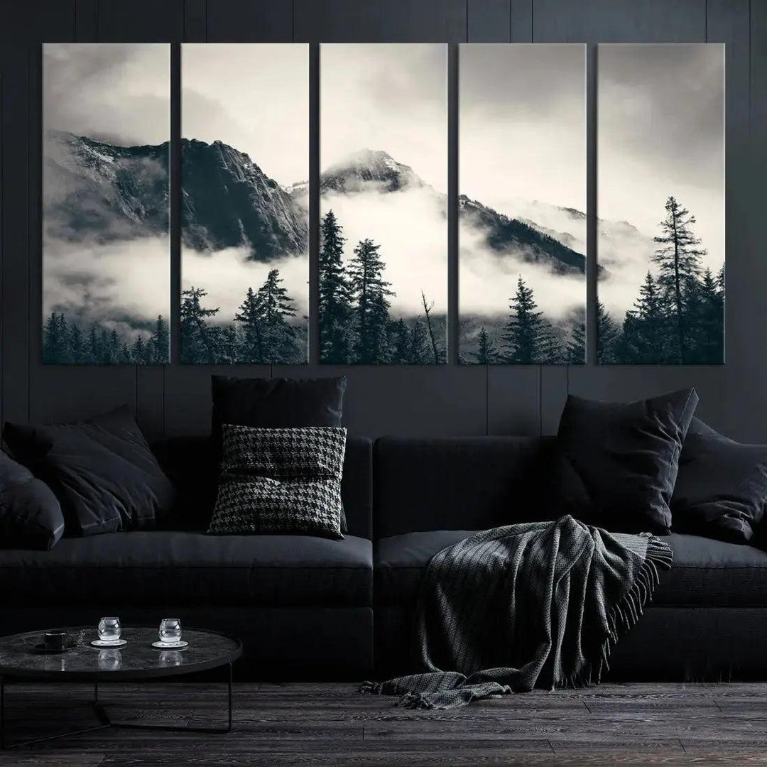 Winter Forest Misty Foggy Mountain Landscape Wall Art Canvas Print