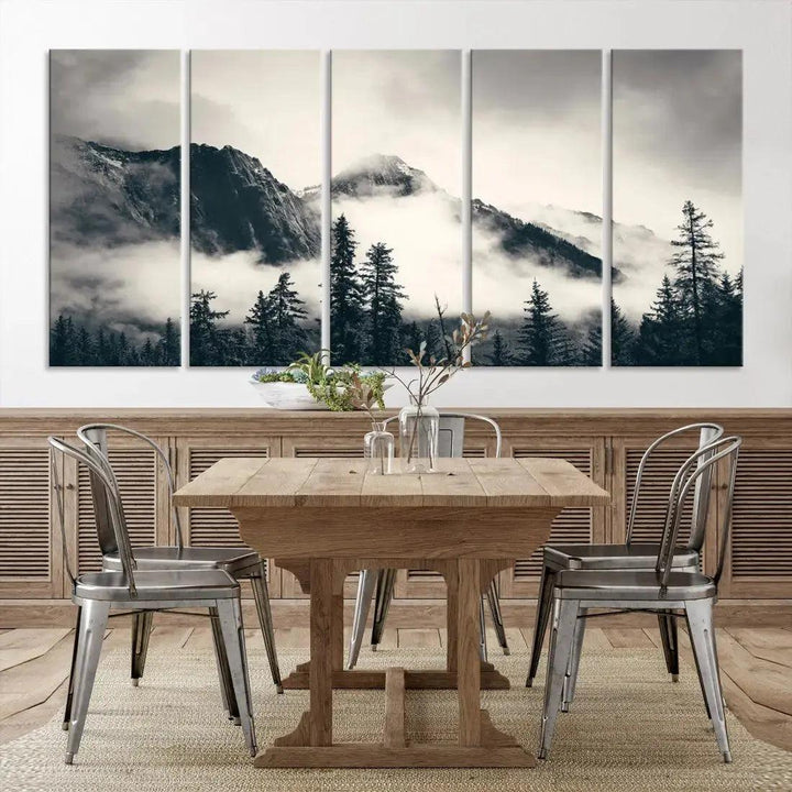 Winter Forest Misty Foggy Mountain Landscape Wall Art Canvas Print