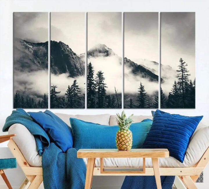 Winter Forest Misty Foggy Mountain Landscape Wall Art Canvas Print