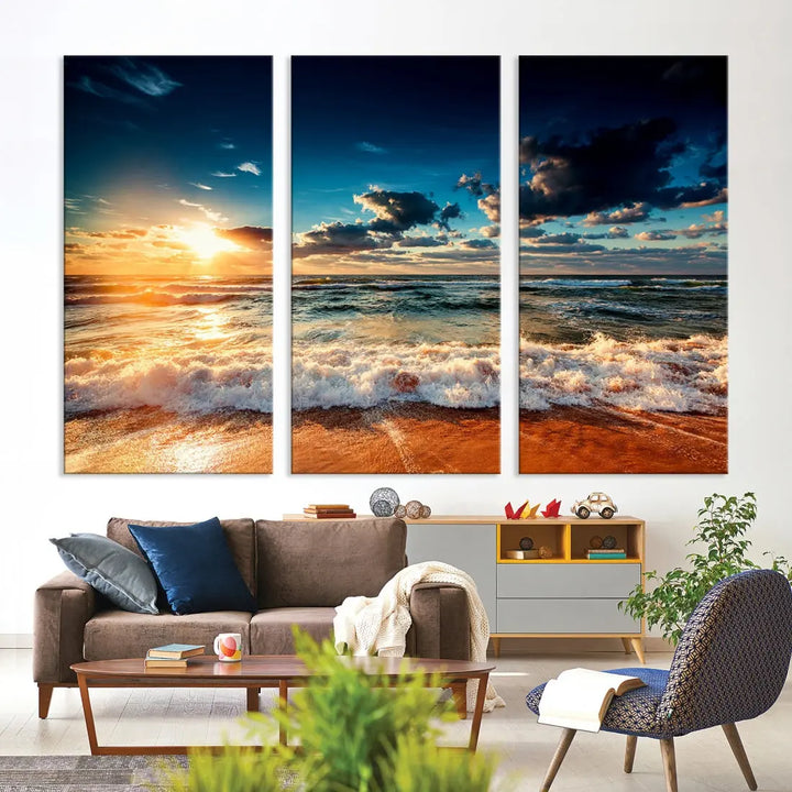 Wonderful Sunset and Beach Large Canvas Wall Art Giclee Print