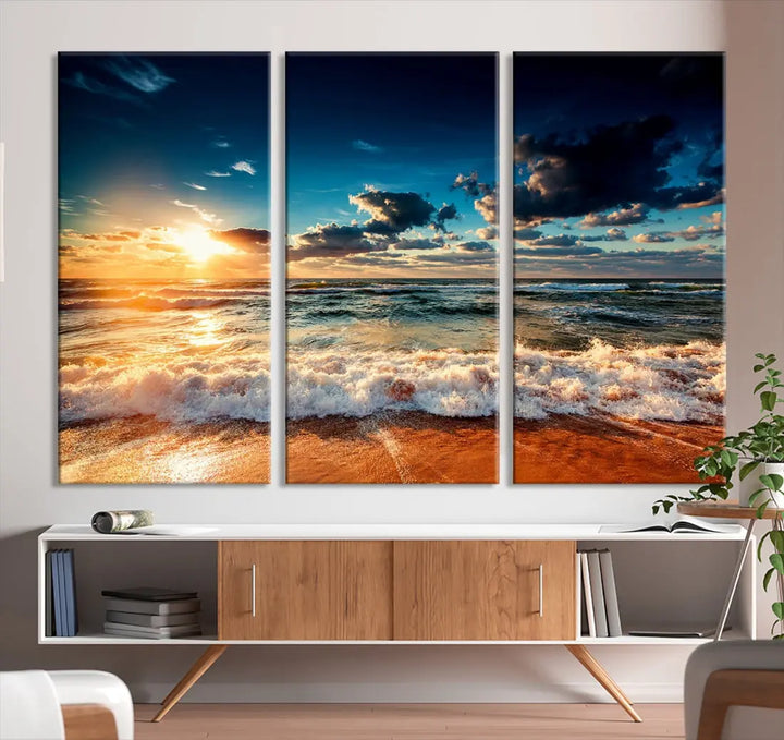 Wonderful Sunset and Beach Large Canvas Wall Art Giclee Print