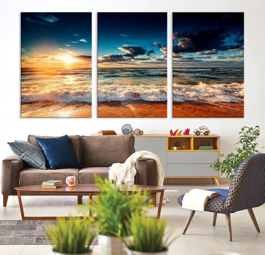 Wonderful Sunset and Beach Large Canvas Wall Art Giclee Print