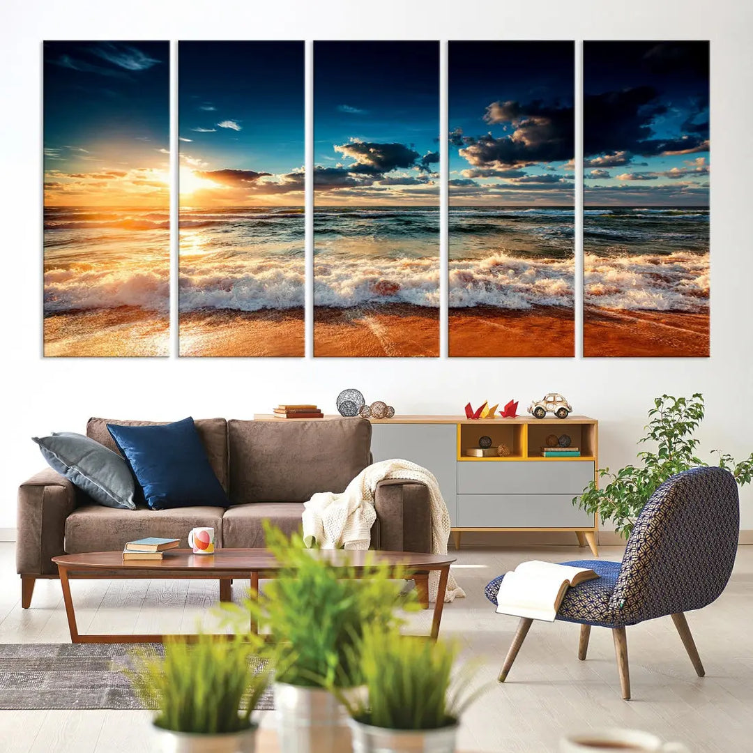 Wonderful Sunset and Beach Large Canvas Wall Art Giclee Print