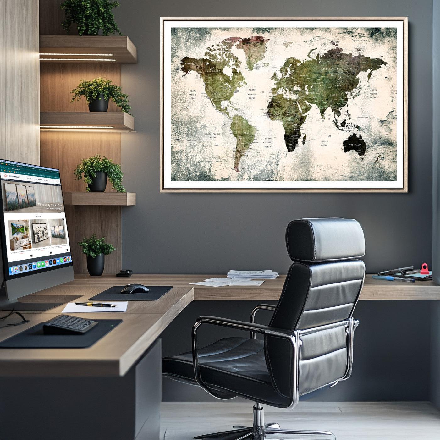 14328-MGC-FP-36x24_Natural-World Map Canvas PRINT, World Map Canvas Art
