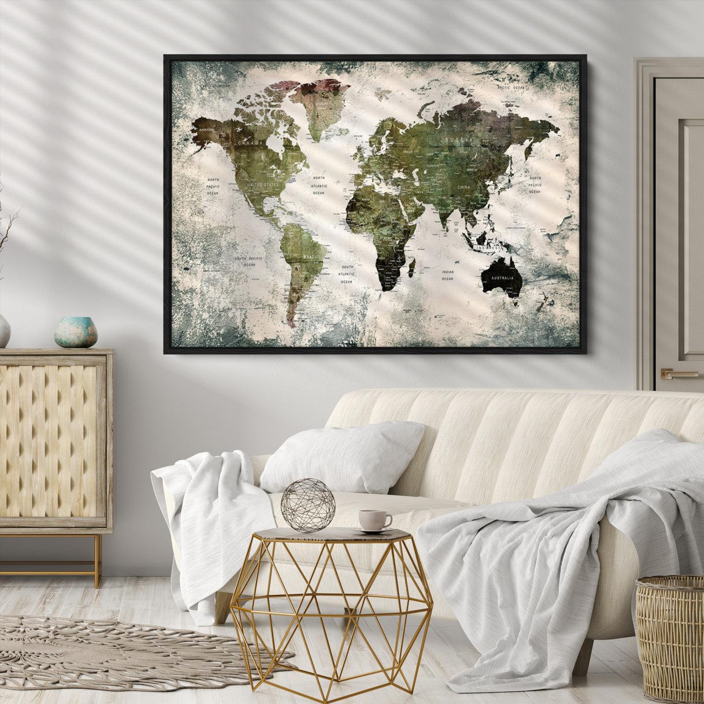 14328-MGV-CV-36X24-World Map Canvas PRINT, World Map Canvas Art