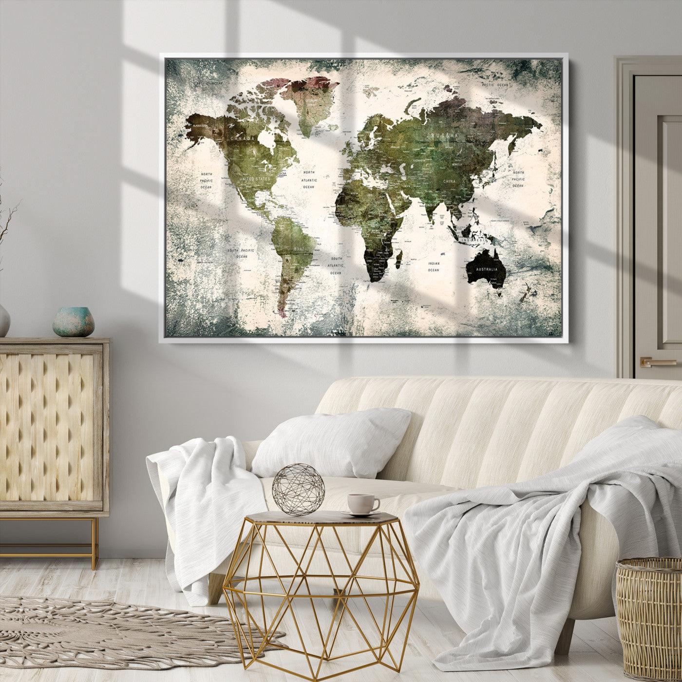 14328-MGV-CV-36X24-World Map Canvas PRINT, World Map Canvas Art
