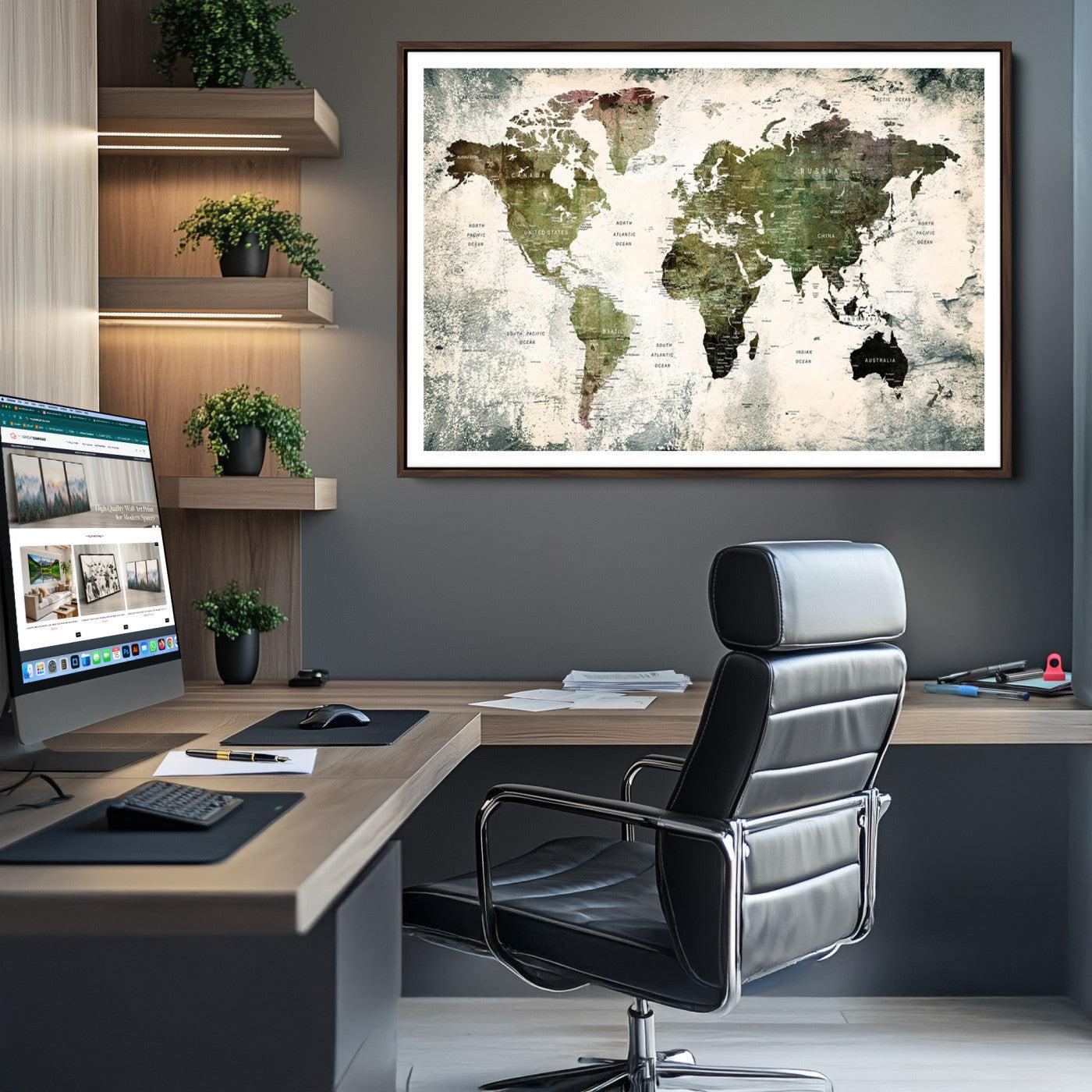 14328-MGV-CV-36X24-World Map Canvas PRINT, World Map Canvas Art