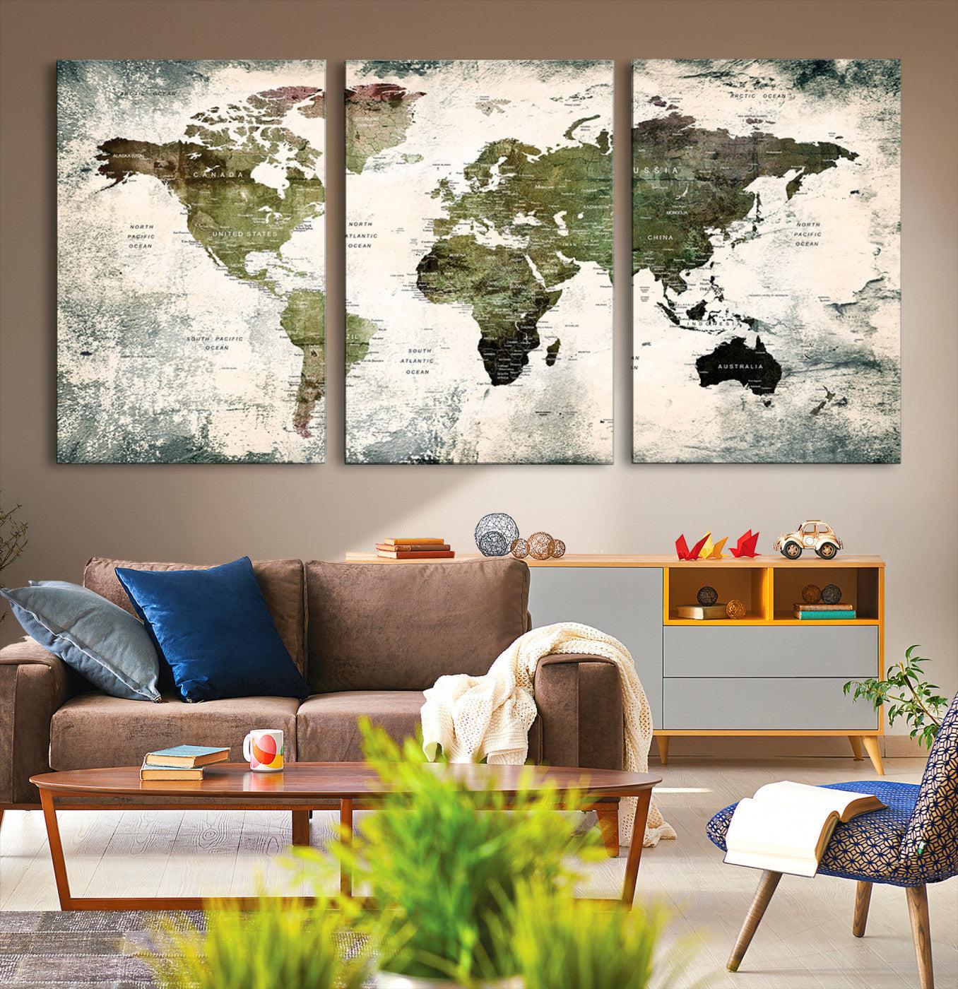 14328-MGV-CV-36X24-World Map Canvas PRINT, World Map Canvas Art