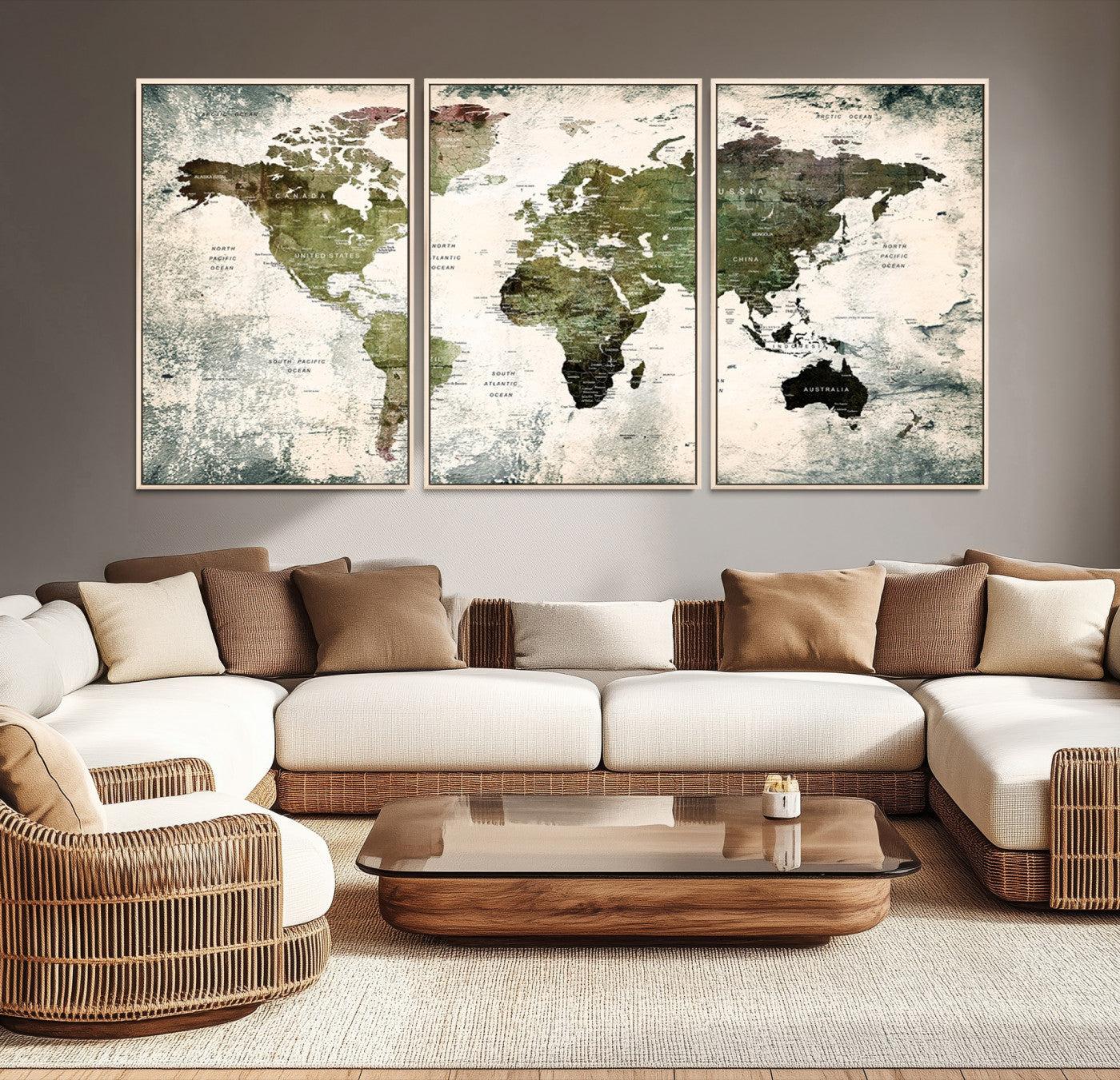 14328-MGV-CV-36X24-World Map Canvas PRINT, World Map Canvas Art