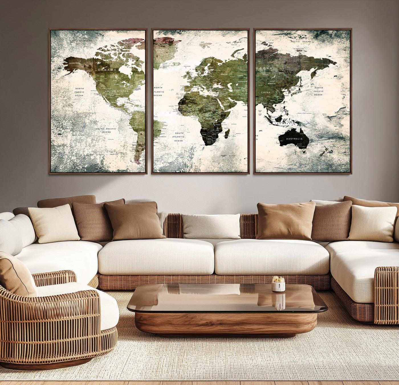 14328-MGV-CV-36X24-World Map Canvas PRINT, World Map Canvas Art
