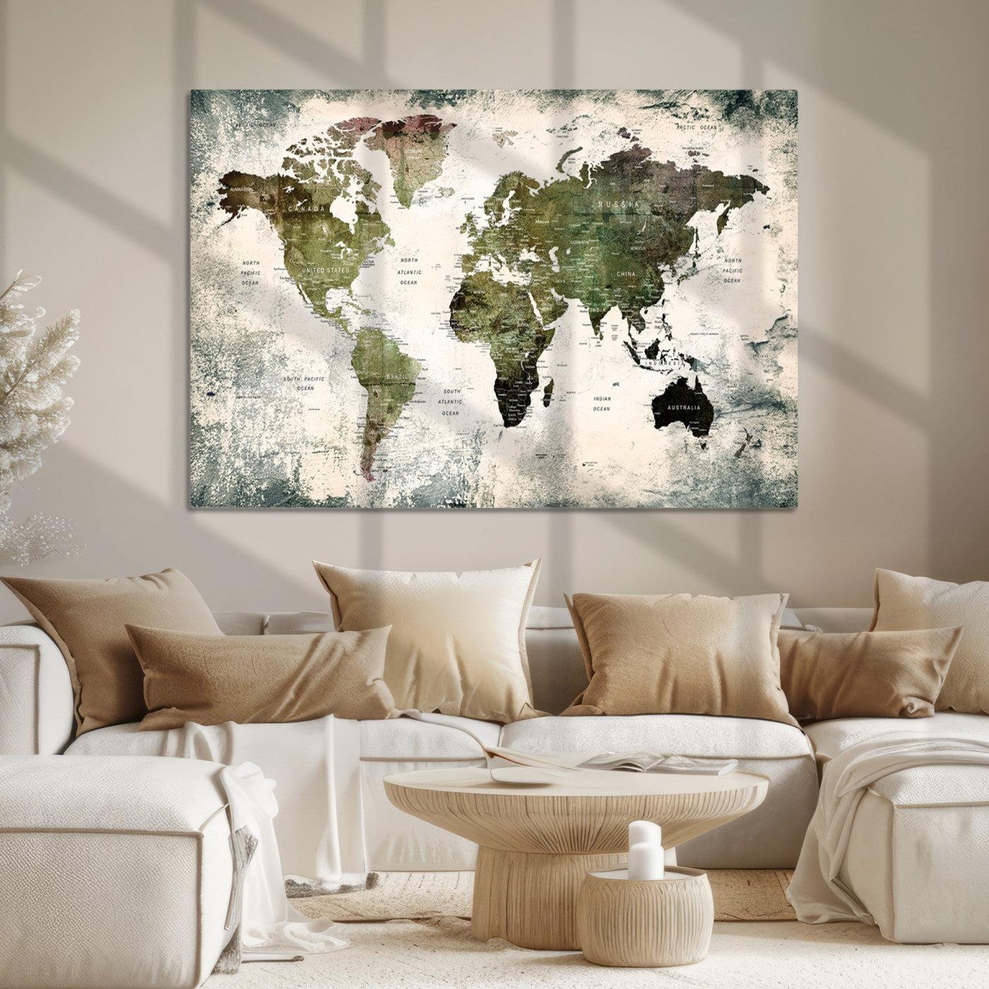 14328-MGV-CV-36X24-World Map Canvas PRINT, World Map Canvas Art