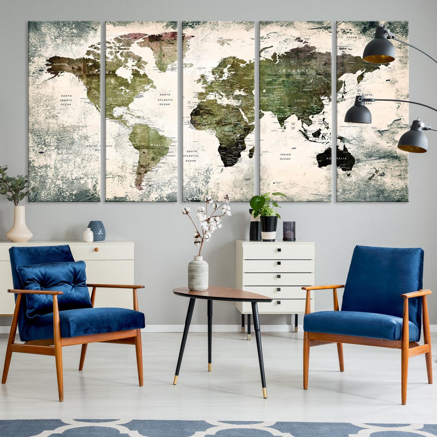 14328-MGV-CV-36X24-World Map Canvas PRINT, World Map Canvas Art