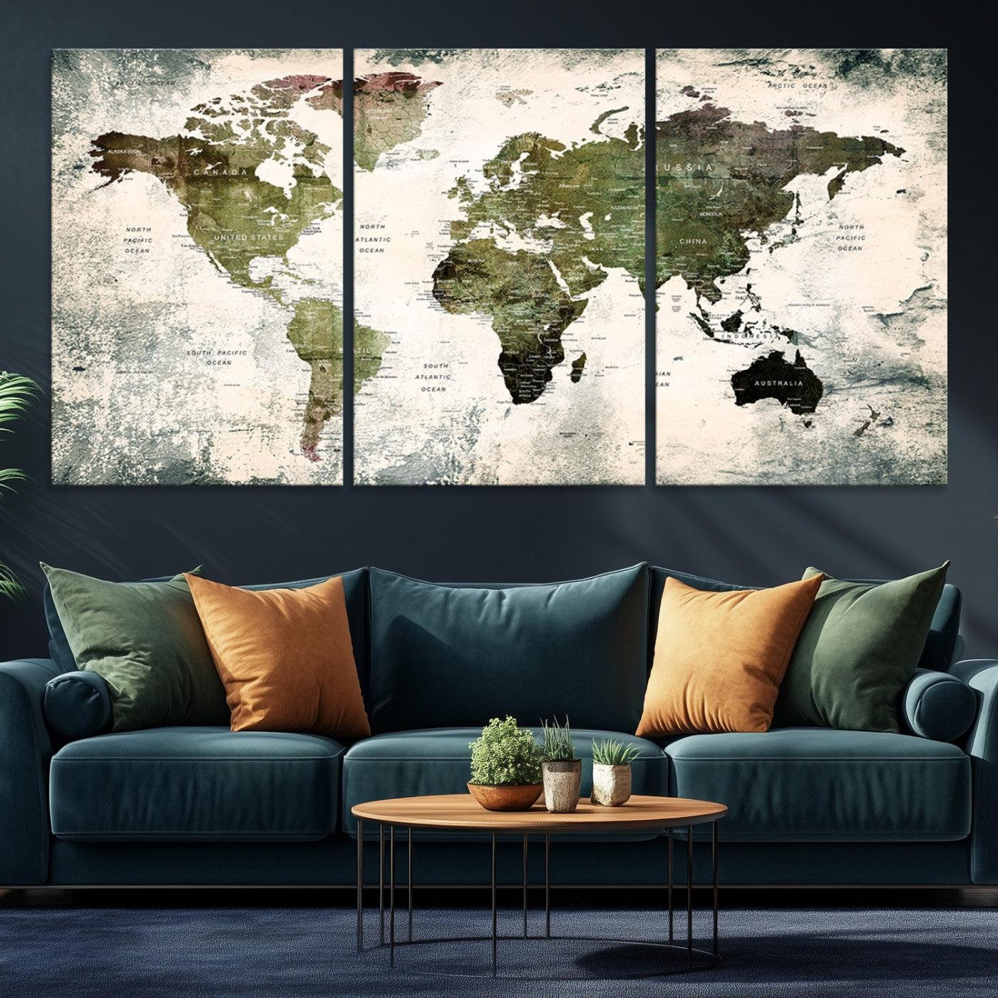 14328-MGV-CV-36X24-World Map Canvas PRINT, World Map Canvas Art
