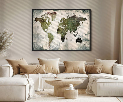 14328-MGV-FC-36X24_Black-World Map Canvas PRINT, World Map Canvas Art