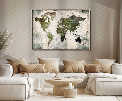 14328-MGV-FC-36X24_Natural-World Map Canvas PRINT, World Map Canvas Art