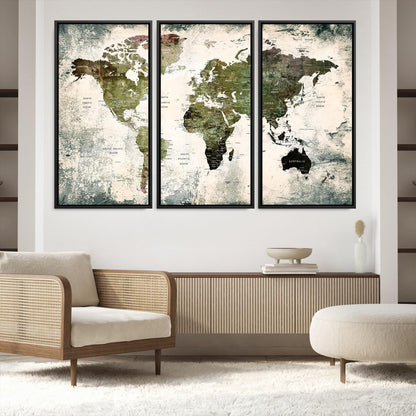 14328-MGV-FC-48X32-3P_Black-World Map Canvas PRINT, World Map Canvas Art