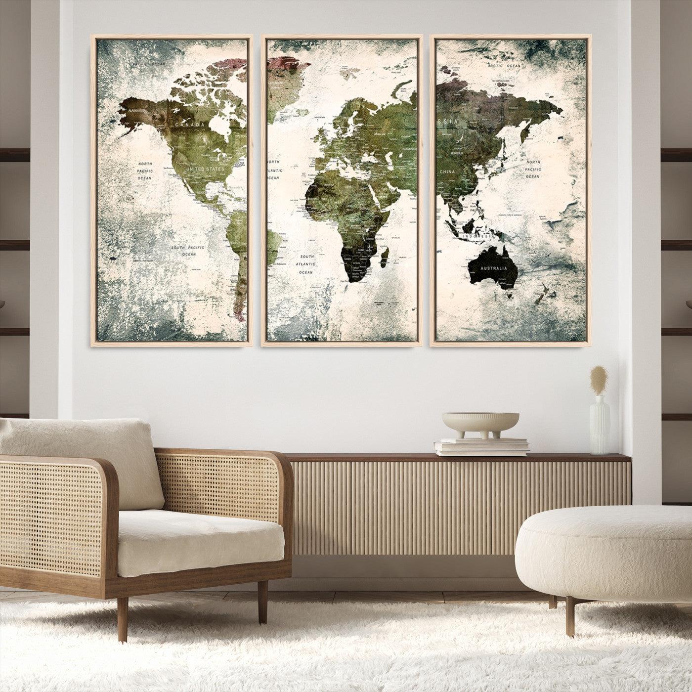14328-MGV-FC-48X32-3P_Natural-World Map Canvas PRINT, World Map Canvas Art