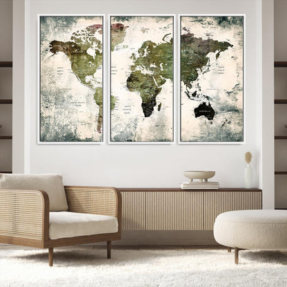 14328-MGV-FC-48X32-3P_White-World Map Canvas PRINT, World Map Canvas Art