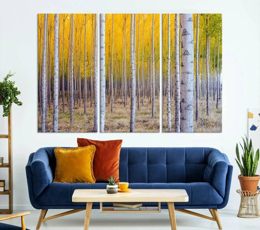 Yellow Forest Autumn Landscape Tree Wall Art Landscape Canvas Print