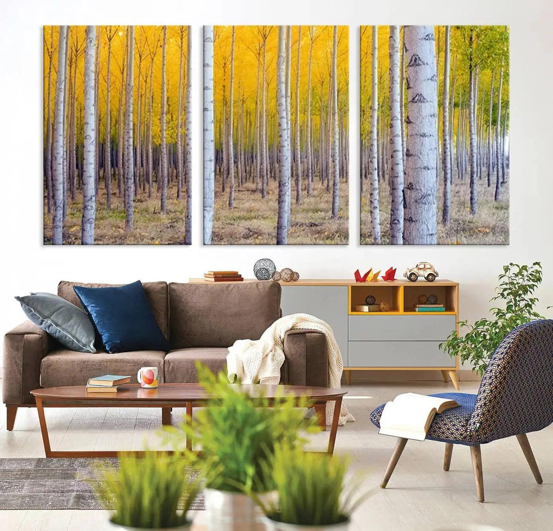 Yellow Forest Autumn Landscape Tree Wall Art Landscape Canvas Print