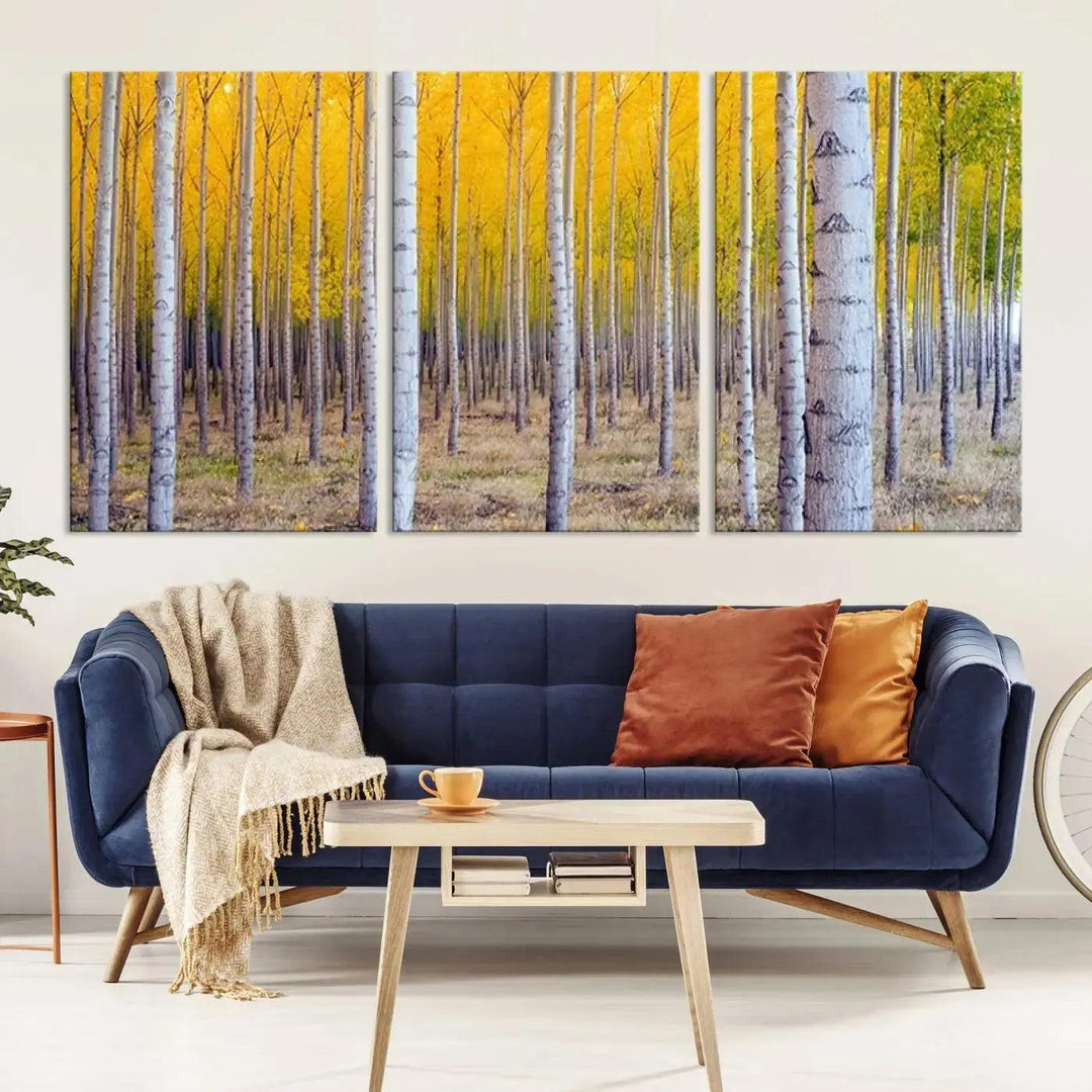 Yellow Forest Autumn Landscape Tree Wall Art Landscape Canvas Print