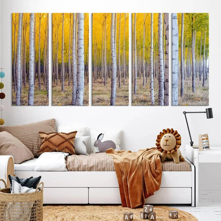 Yellow Forest Autumn Landscape Tree Wall Art Landscape Canvas Print