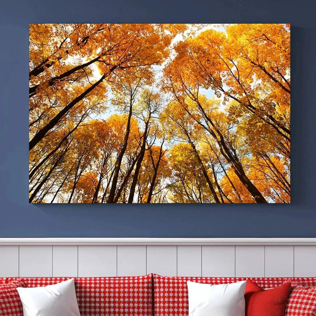 Yellow Forest and Sky in Autumn Large Wall Art Canvas Print