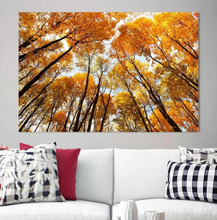 Yellow Forest and Sky in Autumn Large Wall Art Canvas Print