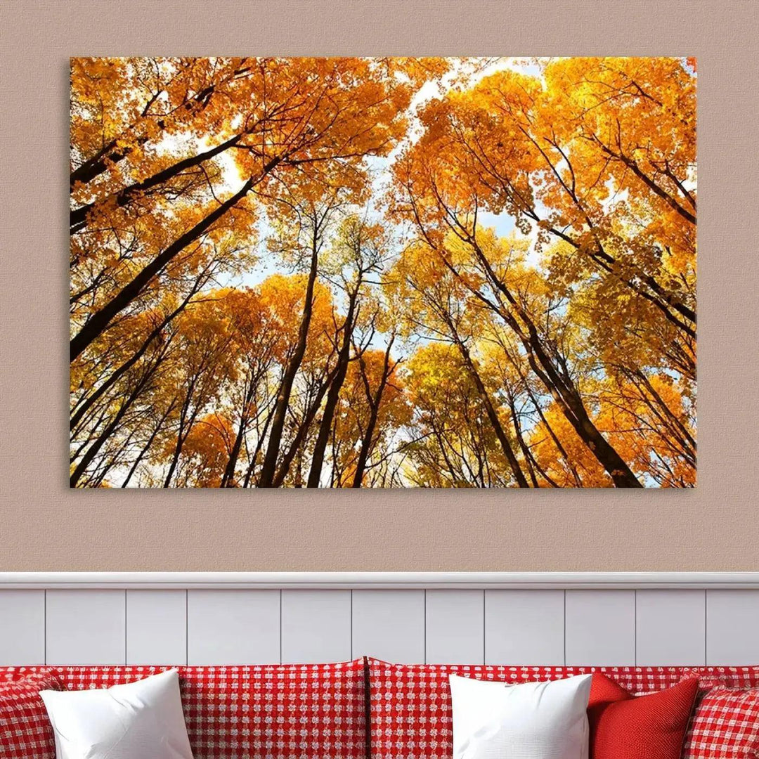 Yellow Forest and Sky in Autumn Large Wall Art Canvas Print