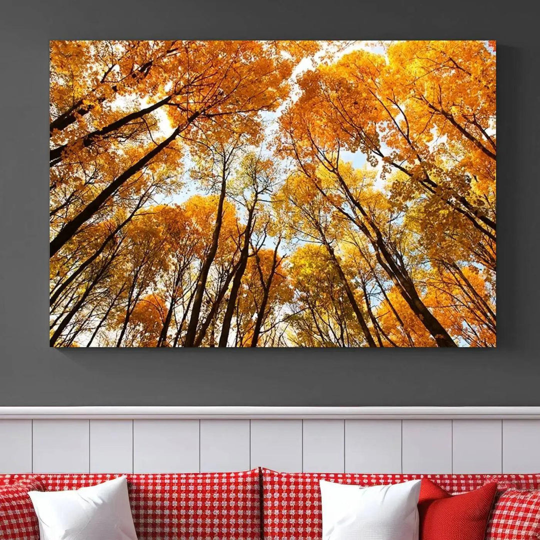 Yellow Forest and Sky in Autumn Large Wall Art Canvas Print