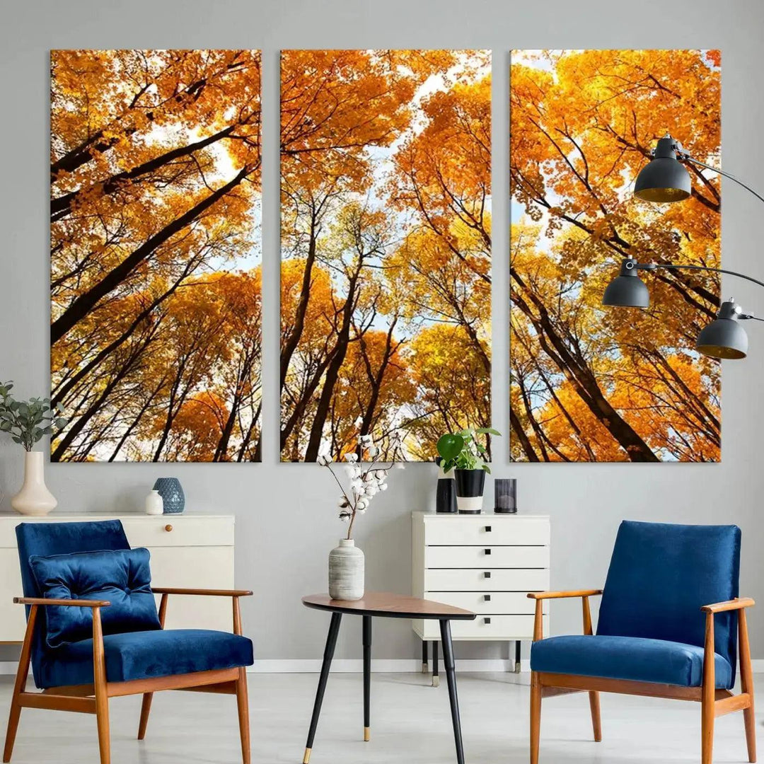 Yellow Forest and Sky in Autumn Large Wall Art Canvas Print