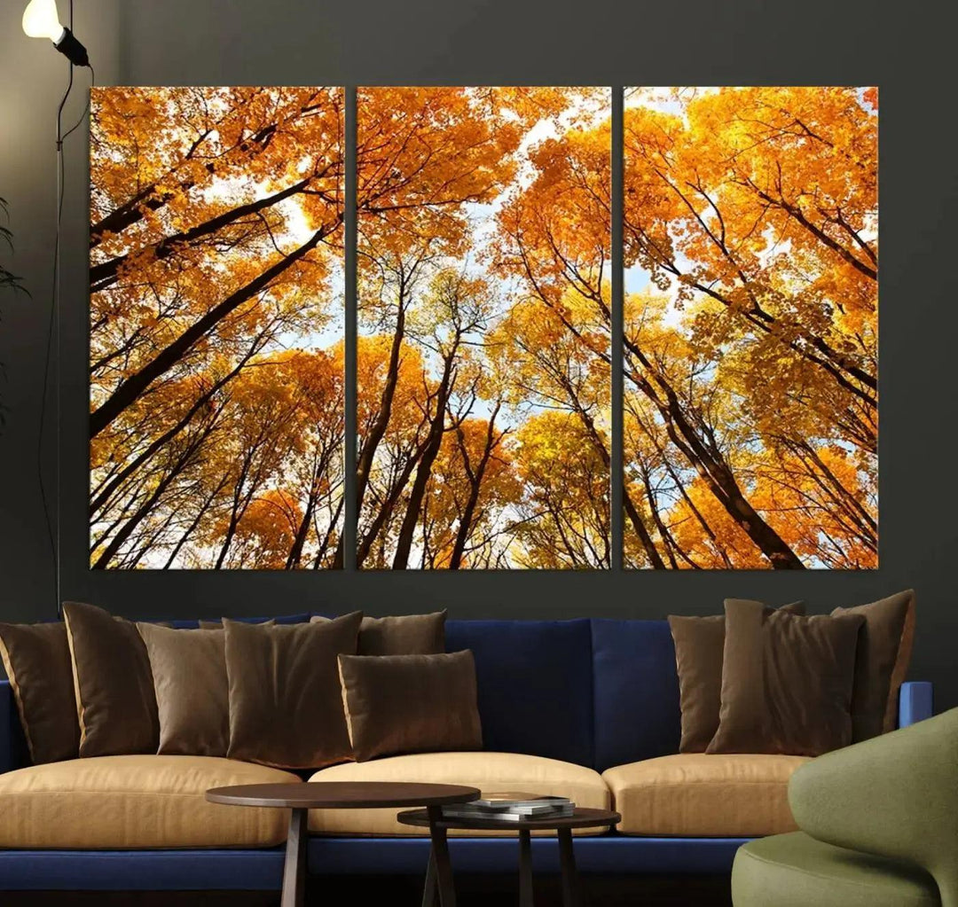 Yellow Forest and Sky in Autumn Large Wall Art Canvas Print