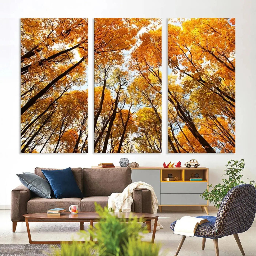 Yellow Forest and Sky in Autumn Large Wall Art Canvas Print